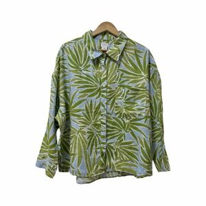 Singrid Olsen‎ Womens Linen Floral Long Sleeve Button Up Shirt Size 1X Green NEW